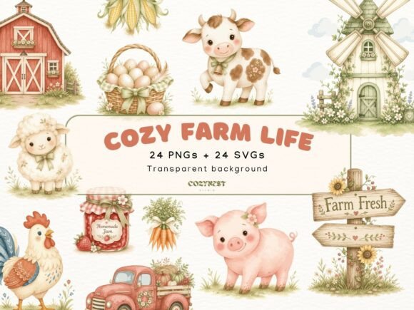 Download Farm Watercolor Cliparts. Cute Animals - Clipart Collection