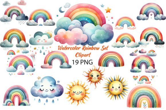 Download Watercolor Rainbow Set Clipart - Clipart Collection