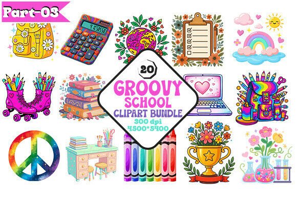 Download Retro Groovy School PNG Clipart Bundle - Clipart Collection