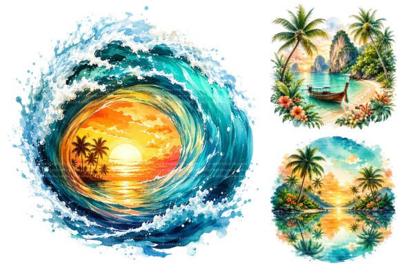 Download Watercolor Tropical Beach Summer Clipart - Clipart Collection