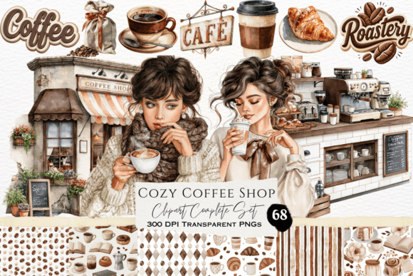 Download Cozy Coffee Shop Watercolor Clipart Set - Clipart Collection