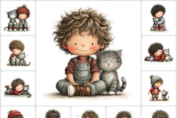 Download Child Playing with Kitty Clipart 40 JPG - Clipart Collection