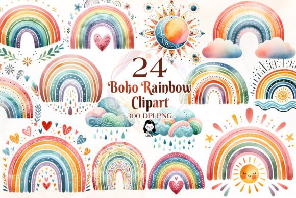 Download Watercolor Boho Rainbow Clipart Bundle - Clipart Collection