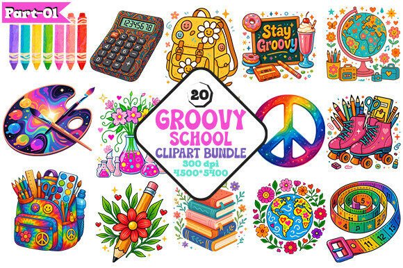 Download Hippie Groovy School PNG Clipart Bundle - Clipart Collection