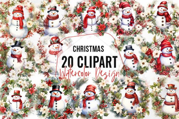 Download Vintage Snowman Christmas Wreath Clipart - Clipart Collection