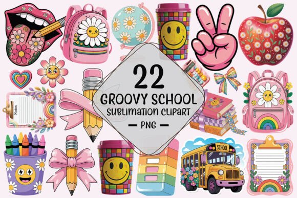 Download Groovy School Sublimation Clipart Bundle - Clipart Collection