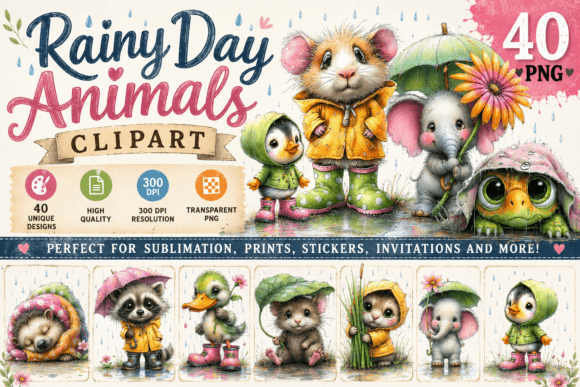 Download Rainy Day Animals Watercolor Clipart - Clipart Collection