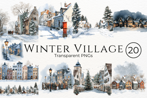 Download Winter Village Watercolor Clipart - Clipart Collection