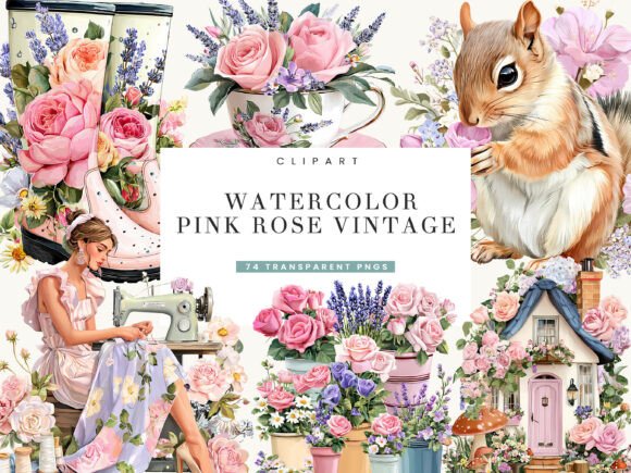Download Watercolor Pink Rose Vintage Clipart - Clipart Collection
