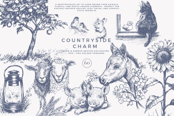 Download Vintage Clipart Farm Animals Set - Clipart Collection
